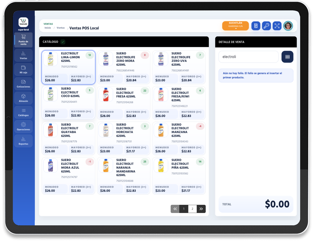 Pantalla de ventas de TiendiPOS